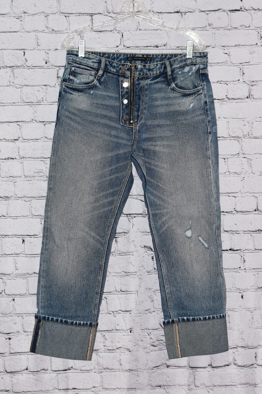 Zara Women Trafaluc Denim wear Distressed Crop Jean Pants 6